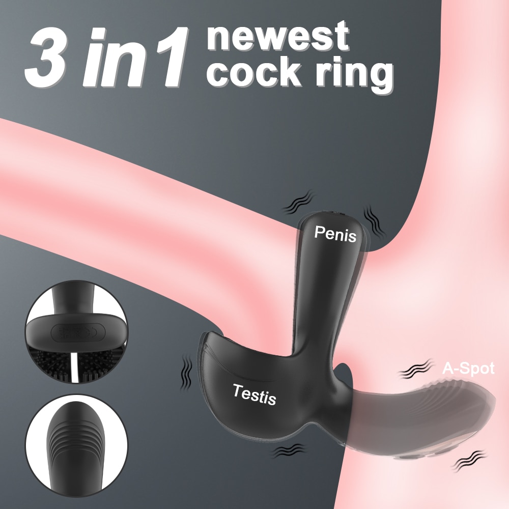 Powerful Vibrator for Men 3 Motors Ejaculation Delay Testicles Perineum Stimulator Cock Ring Sex Toy for Couples Game image